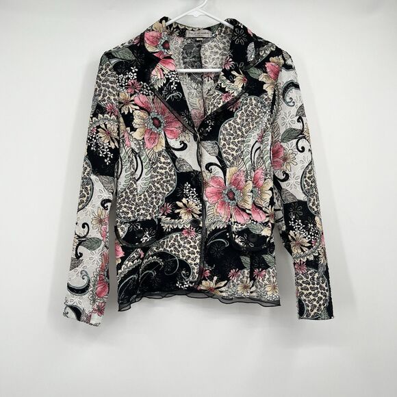 Niji of Waikiki Hawaiian Button Jacket M Art to Wear Floral Paisley Eyelets - Picture 2 of 12